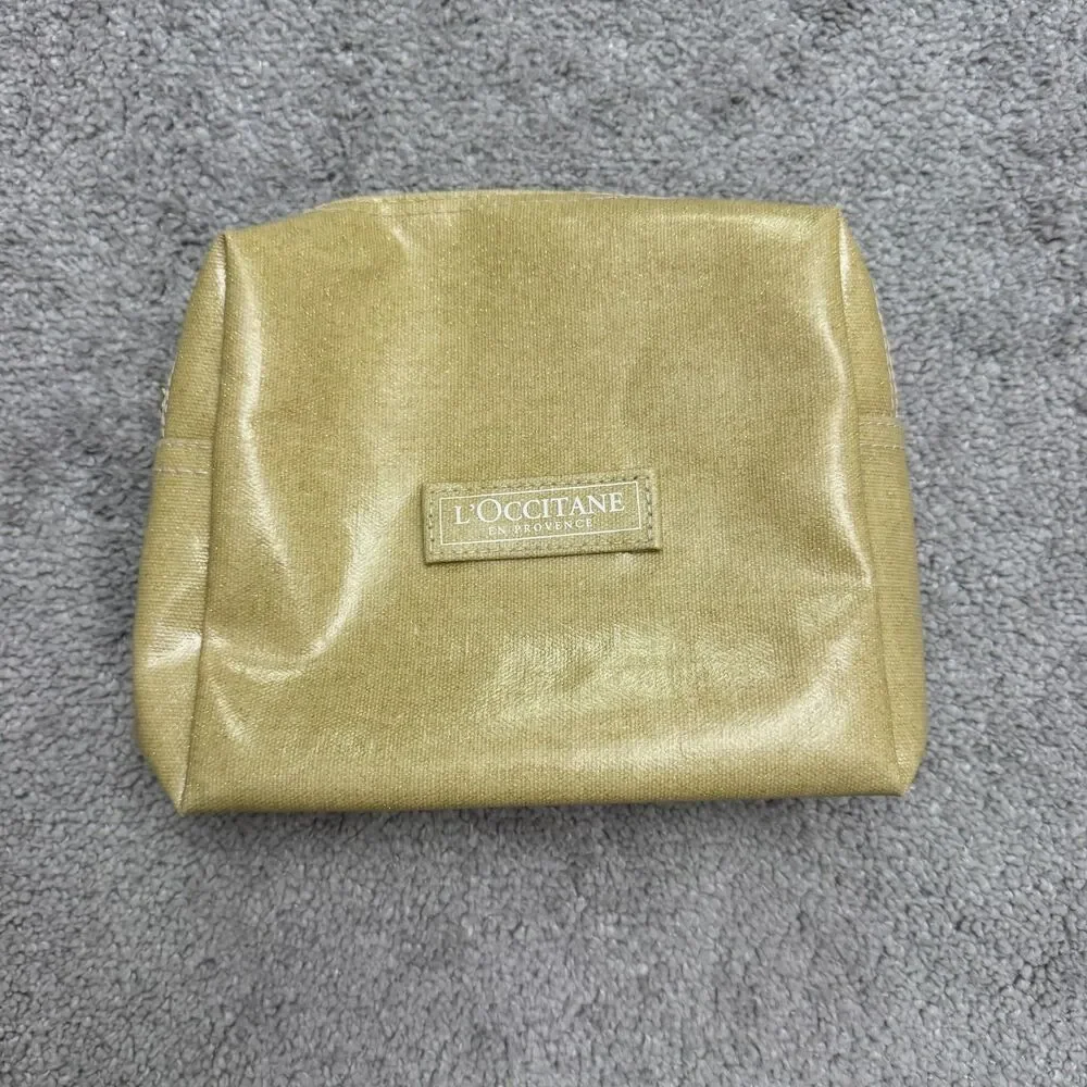 L'Occitane en Provence Gold Shimmer Canvas Cosmetic Bag Makeup Travel Pouch OS